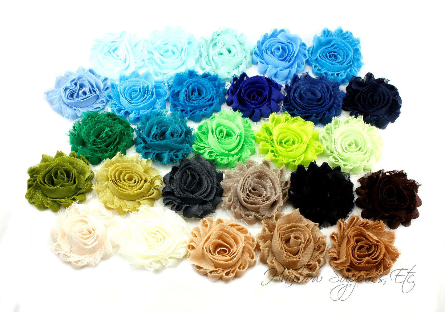 Shabby flowers 2.5 inches - solid (blues, greens, browns)