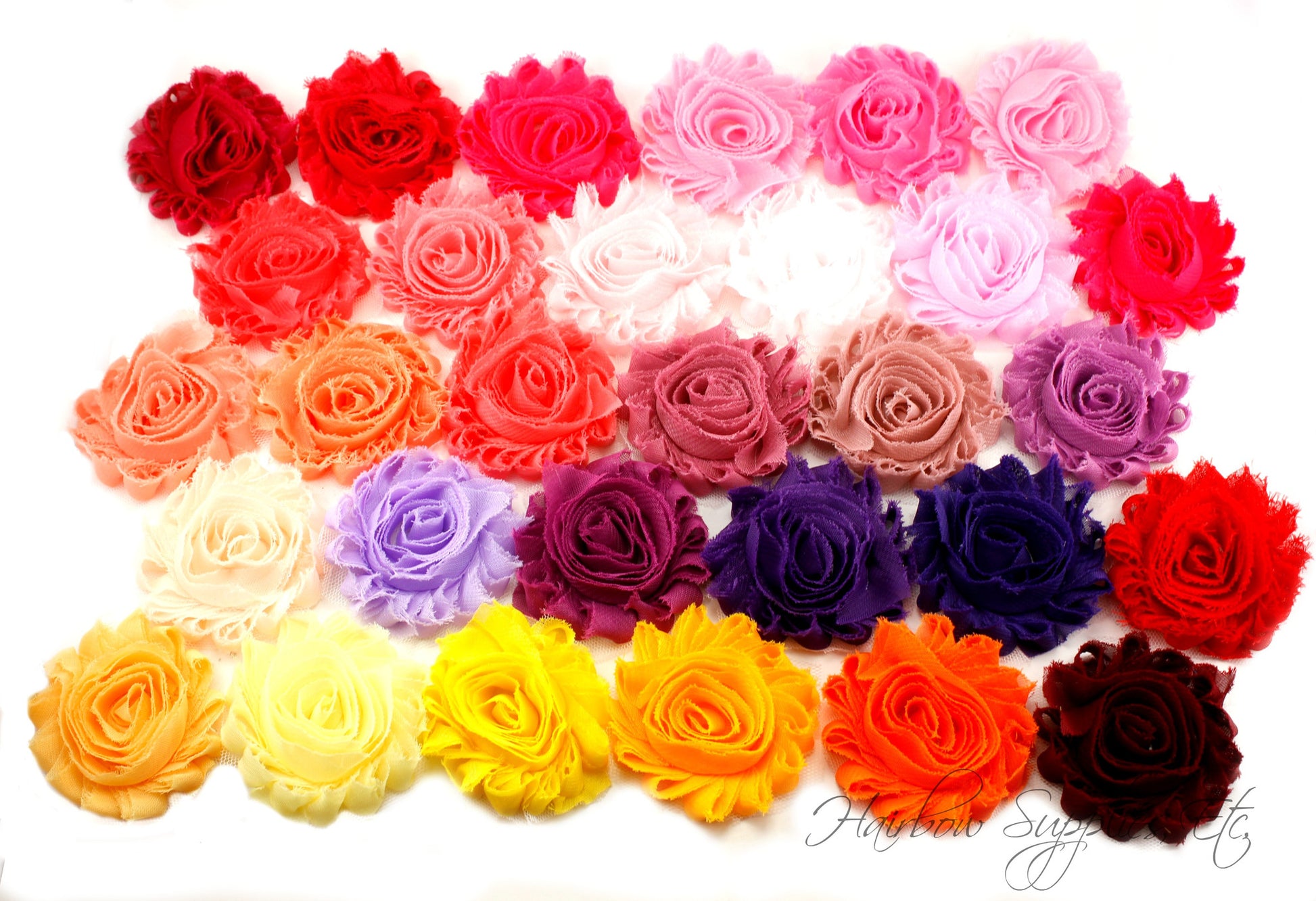 Shabby flowers 2.5 inches - solid (pinks, purples and yellows)